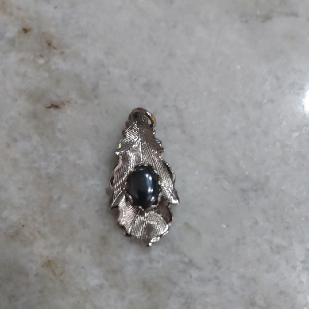 Silver Leaf Pendant with Black Accent